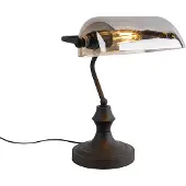 QAZQA Klassische Notarlampe schwarz mit geräuchertem Spiegelglas - Banker