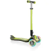 Globber ELITE DELUXE LIGHTS – Tretroller Kinder, 120/80 mm, ABEC 5, 3-rädrig, höhenverstellbar, LED-Rollen, lime grün