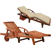 Casaria Sonnenliege Holz inkl. Auflage Creme 320kg Belastbar 195x55cm Klappbar Räder Rückenlehne Verstellbar Ablage Akazie Gartenliege Balkon Garten Terrasse Liege Wetterfest