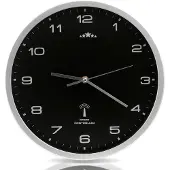 Monzana Wanduhr Funk Geräuscharm Schwarz Silber 31cm Groß
