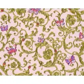A.S. Création Schmetterling Tapete für Schlaf im Romantischen Stil Altrosa Tapete mit Ornament in Gold und Lila Vliestapete im Französischen Barock Stil