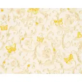 A.S. Création Französische Tapete mit Schmetterling Barock Tapete in Creme und Gelb Elegante Ornament Tapete Ideal für Schlafzimmer und Esszimmer