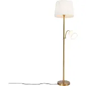 QAZQA Klassische Stehleuchte Bronze Stoffschirm Weiß mit Leselampe - Retro