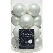 Décoris Weihnachtsbaumkugeln Glas 3,5 cm 16 Stueck Weiss Glanz Matt Mix