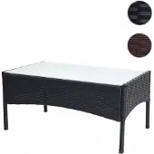 Mendler Poly-Rattan Gartentisch Halden, Beistelltisch Tisch mit Glasplatte braun-meliert