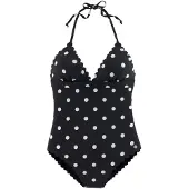 LASCANA Badeanzug "Jada", Damen, Gr. 36, Cup C/D, schwarz-weiß (schwarz, weiß), Polyamid, gepunktet, Badeanzüge Badeanzug, mit Punkten und Muschelkante