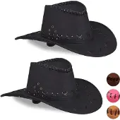 Relaxdays 2 x Cowboyhut Fasching schwarz Schwarz