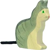 Holztiger Katze aus Holz - sitzend