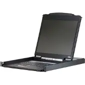 Aten Single Rail LCD Konsole (PS/2-USB, VGA), 1280 x 1024 Pixel, SXGA, Rack-Einbau, 24 W, 1U, Schwarz