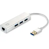 LevelOne USB-0503 Gigabit USB Netzwerkadapter mit USB Hub, Kabelgebunden, USB, Ethernet, 1000 Mbit/s, Silber, Weiß