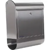 Rottner Briefkasten Rondello, Wandmontage, rund, Postrolle/Halterleiste, Zylinderschloss, 2 Schlüssel, Edelstahl, B 385 x T 140 x H 435 mm