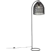 QAZQA Ländliche Stehlampe Schwarz mit Rattan Sam