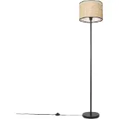QAZQA Land Stehlampe schwarz mit Rattanschirm - Kata