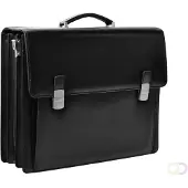 Desq Aktentasche 3623, schwarz, mit Laptopfach, Schnappverschlüsse, mit Schultergurt, Echt Leder