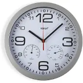 Versa Pamuk Wanduhr - Leiser und dekorativer, für die Küche oder das Wohnzimmer mit Hygrometer und Thermometer, Maßnahmen (H x L x B) 30 x 4,1 x 30 cm, Aluminium und Glas, Farbe: Silber und Schwarz