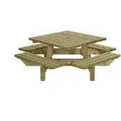 Talen Buitenmeubelen Quadratischer Picknicktisch aus nordeuropäischer Kiefer, 195x195 cm, Tischfläche 116x116 cm, mit Sonnenschirmöffnung 50 mm