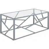 Beliani Couchtisch Silber Transparent 50 x 100 cm Glastischplatte Metallgestell Glänzend Zusätzlichen Streben Rechteckig Modern