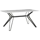 Beliani Esstisch Weiß 160 x 90 cm Glas Tischplatte Marmor Optik mit Metallbeinen Schwarz Rechteckig Modern Glamour Esszimmer Küche Wohnküche