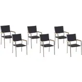 Beliani Gartenstühle 6er Set Schwarz / Silber Polyrattan Edelstahl Modern Terrasse Outdoor