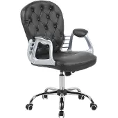 Beliani Bürostuhl Schwarz Kunstleder mit Bremsbaren Rollen Gasdruckfeder Höhenverstellbar Drehbar Wippfunktion Knopfheftung Chesterfield Drehstuhl