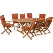 Beliani Gartenmöbel Set Hellbraun Rot Akazienholz Textil 8-Sitzer inkl. Auflagen Terrasse Outdoor Modern Landhaus