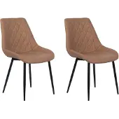 Beliani Esszimmerstuhl 2er Set Goldbraun Kunstleder Gesteppt Diamantsteppung mit Schwarzen Metallbeinen Hoher Rückenlehne Retro Design Wohnzimmer