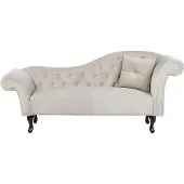 Beliani Chaiselongue Rechtsseitig Beige Samtstoff Holzfüße Glamourös Mit Zierkissen