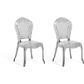 Beliani Esszimmerstuhl 2er Set Transparent Schwarz Kunststoff mit Rückenlehne ohne Armlehnen Barock Design Stuhlset Plastikstuhl Kunststoffstuhl