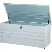Beliani Gartentruhe Hellgrau Metall 400 L 132 x 62 cm Wasserdicht Abschließbar mit Deckel Garten Aufbewahrungsbox Gartenbox Kissenbox Auflagenbox