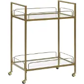 Beliani Servierwagen Gold Glas Metall 90 x 66 x 40 cm Mobil Funktional Wohntimmer Küche