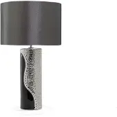 Beliani Tischlampe Schwarz und Silber Porzellanfuß Stoffschirm Schwarz Kabel mit Schalter Moderner Minimalistischer Glamouröser Stil