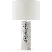 Beliani Tischlampe Silber und Weiß Porzellanfuß Stoffschirm Braun Kabel mit Schalter Moderner Minimalistischer Glamouröser Stil