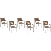 Beliani Gartenstuhl 6er Set Hellbraun Kunstholz Holzoptik Aluminiumgestell mit Armlehnen stapelbar Modern Outdoor Indoor Esszimmer Terrasse Balkon