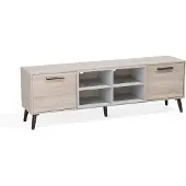 Beliani TV Möbel Hellbraun Grau Spanplatte Gummibaumholz 60 x 180 x 40 cm Modern Elegant Praktisch Multifunktional 2 Schränke Wohnzimmer