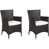Beliani Gartenstuhl 2er Set Dunkelbraun Weiß Polyrattan inkl. Sitzkissen