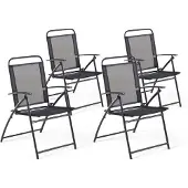 Beliani Gartenstuhl 4er Set Schwarz Textillene Metallbeine Klappbar Modern Balkon Terrasse Outdoor