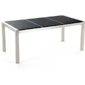 Beliani Gartentisch Schwarz/Silber Granit/Basalt Edelstahl 180 x 90 cm Poliert Modern Outdoor