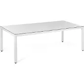 Beliani Gartentisch weiß Polyrattan Aluminium Sicherheitsglas 220x100 cm Outdoor