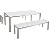Beliani Gartenmöbel Set Weiß Kunstholz Aluminium 8-Sitzer Rechteckig Outdoor Modern