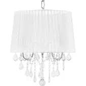 Beliani Hängeleuchte Weiß Metall 3-flammig mit Kristallen aus Acrylglas und Stoffschirm Kronleuchter-Optik Glamour Stil