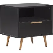 Beliani Nachttisch Schwarz Faserplatte mit 1 Schublade und 1 Fach goldene Metallbeine rechteckig Retro-Stil Schlafzimmer Möbel