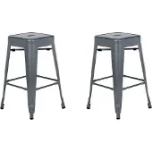 Beliani Trendy Barhocker 2er Set Grau Metall 60 cm Industriell