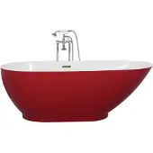 Beliani Badewanne Rot Freistehend 173 x 82 cm Walnussform Modern