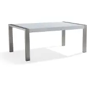 Beliani Esstisch Weiß mit Silber 90 x 180 cm Edelstahl Glänzend Elegante Optik Rechteckig Modern