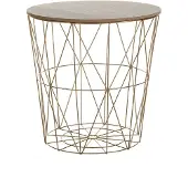 Beliani Beistelltisch Gitteroptik Hellbraun Gold 40 x 40 cm MDF Platte Pulverbeschichtetes Metall Metallkorb Multifunktional Rund Modern