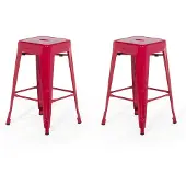 Beliani Trendy Barhocker 2er Set Rot Metall 60 cm Industriell
