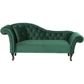 Beliani Chaiselongue Linksseitig Dunkelgrün Samtstoff Holzfüße Glamourös Mit Zierkissen