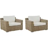 Beliani Gartensessel Set Hellbraun Polyrattan inkl. Sitzkissen in Cremeweiß 2 Stück Modernes Design Terasse Garten