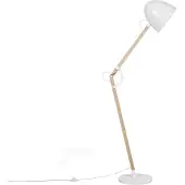 Beliani Stehlampe Weiß Metall 175 cm Arm und Schirm verstallbar Holzgestell Marmorfuß langes Kabel mit Schalter Industrie Design