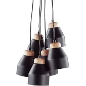 Beliani Hängeleuchte Schwarz Metall und Holz mit Schirmen in Glockenform 6-flammig Industrie Look